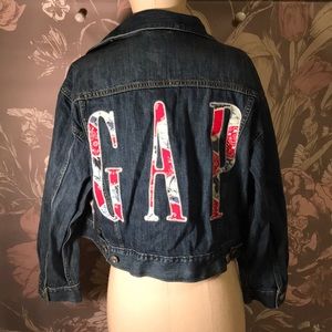 {GAP} Cropped Denim Jacket Patchwork Detail Medium